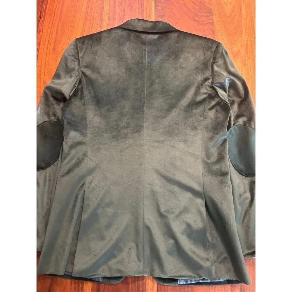 Isaac Mizrahi Boys Olive Green Velvet Lined Two-Button Blazer Jacket Size 14